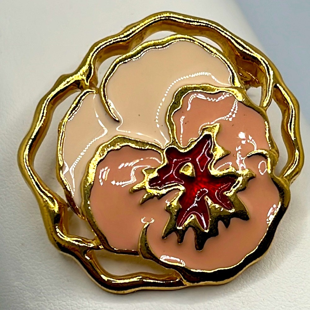 Avon Pink & Gold Pansy Trimmed Brooch. - Picture 3 of 6